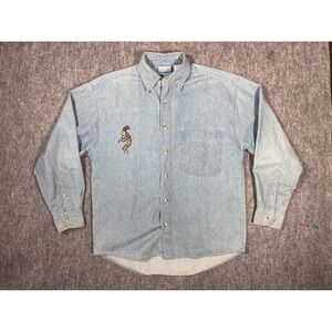 Vintage Faded Gear Kokopelli Embroidered Denim Shirt Mens Medium Light Wash Blue